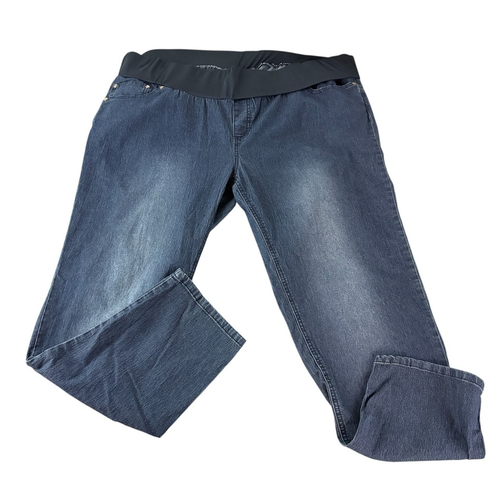 Oh! Mamma Womens 3X Maternity Jeans Straight Leg Full Panel Belly Band Blue 272